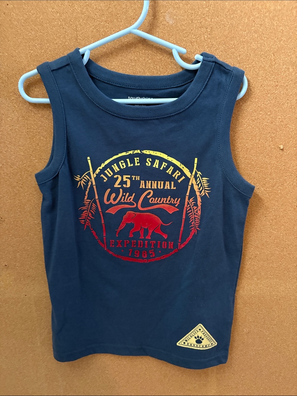 Toughskins Navy Blue Jungle Safari Graphic Tank Top with Red & Yellow Print